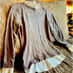 Siani- Dual Layer Design sweater. Grey & Ivory. Pretty